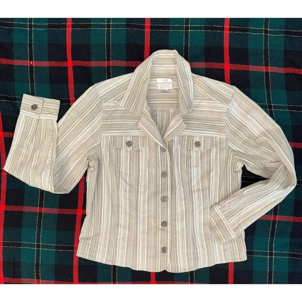 Christopher & Banks Lightweight Stretch Cotton Jeans Style Striped Jacket CLEAN!